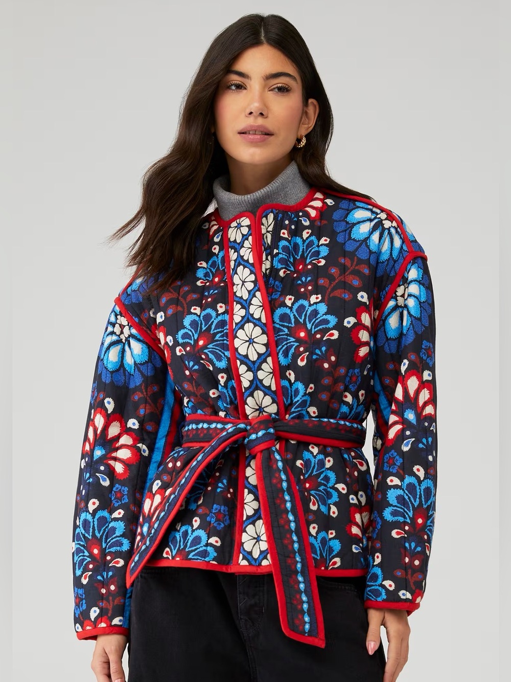 Farm Rio Black Latina Scarf Belted Crop Jacket
